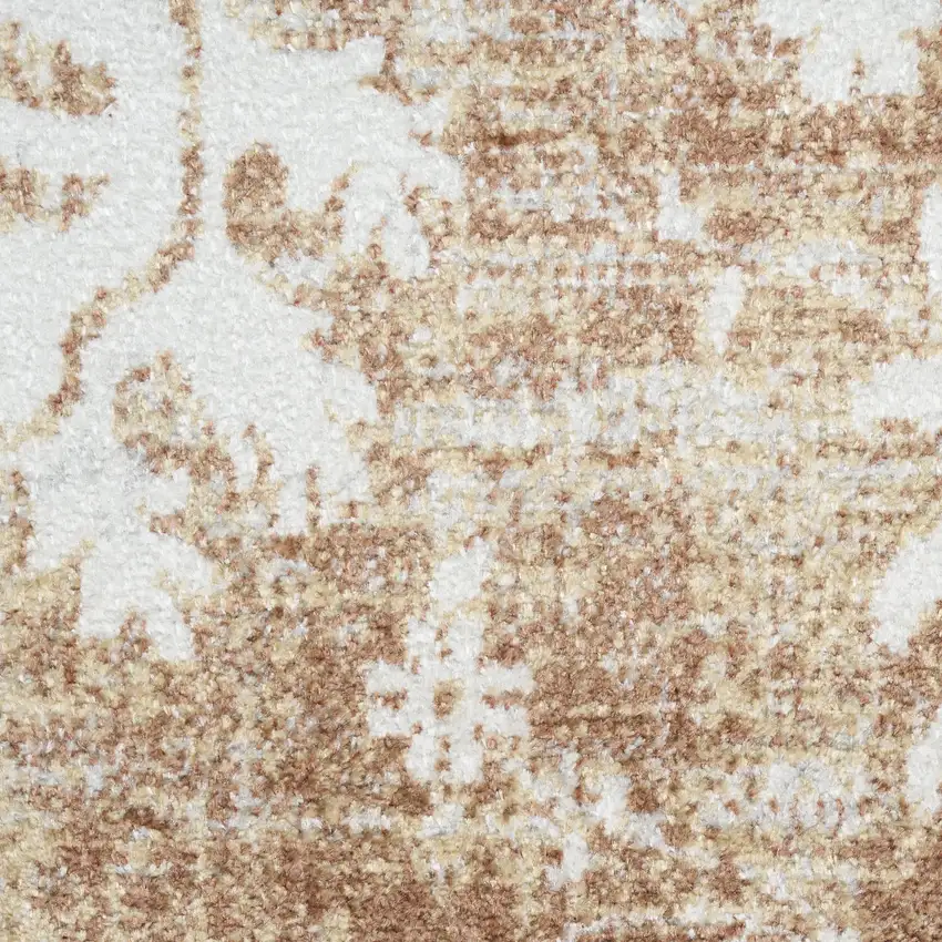 Brown Floral Power Loom Worn Faded Area Rug Photo 2