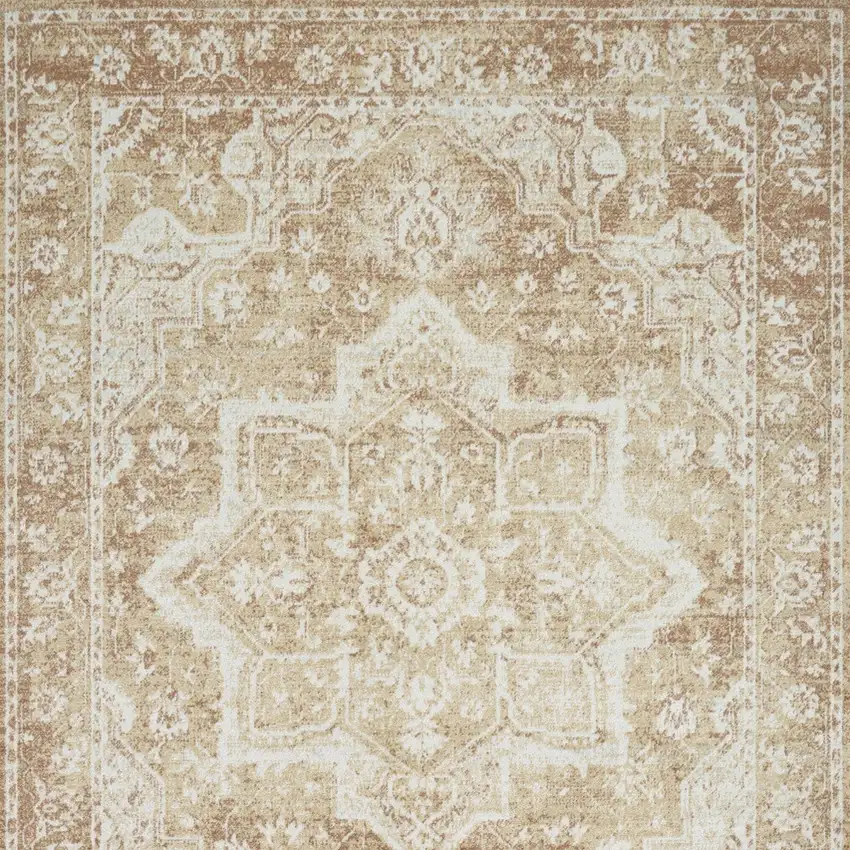 Brown Floral Power Loom Worn Faded Area Rug Photo 8