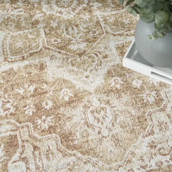Brown Floral Power Loom Worn Faded Area Rug Photo 9