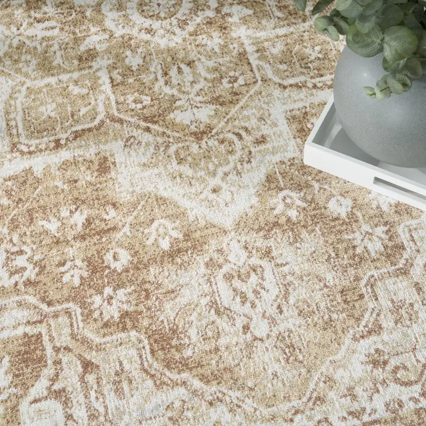 Brown Floral Power Loom Worn Faded Area Rug Photo 9