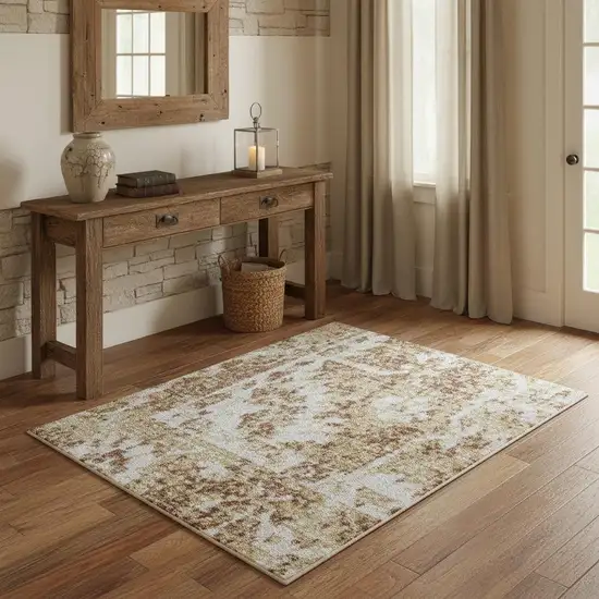 Brown Floral Power Loom Worn Faded Area Rug Photo 1