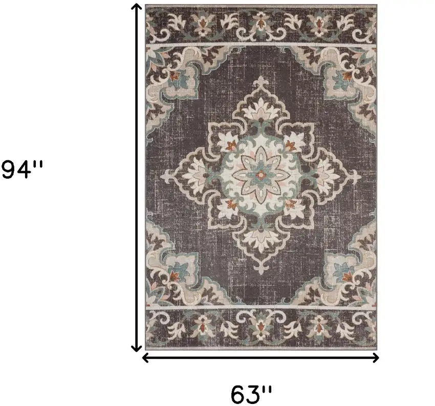 Brown Floral Stain Resistant Indoor Outdoor Area Rug Photo 9