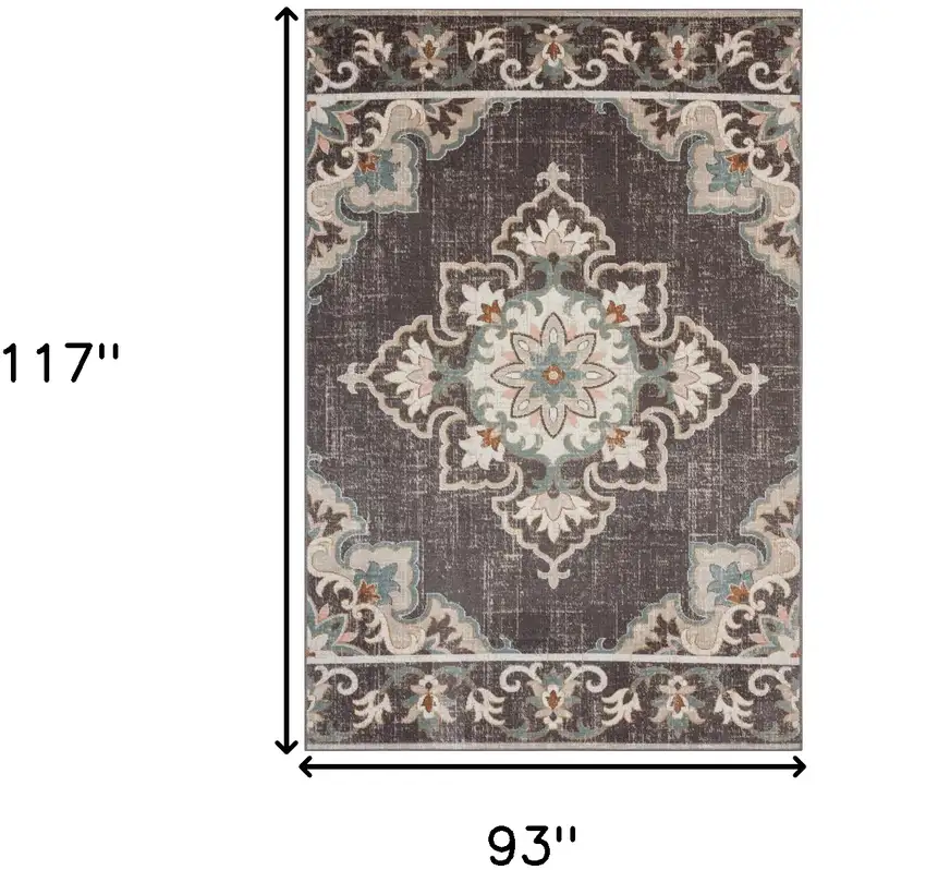 Brown Floral Stain Resistant Indoor Outdoor Area Rug Photo 9