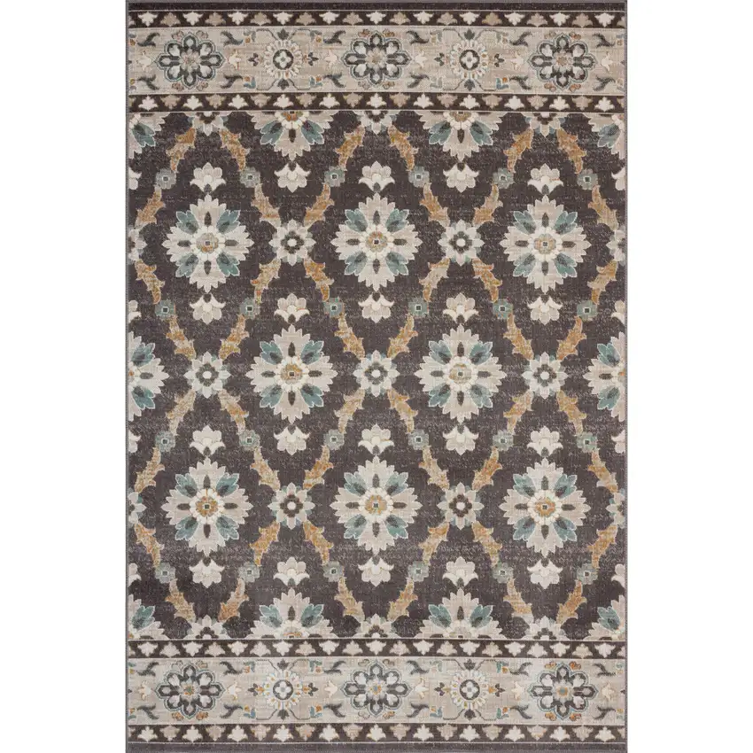 Brown Floral Stain Resistant Indoor Outdoor Area Rug Photo 1