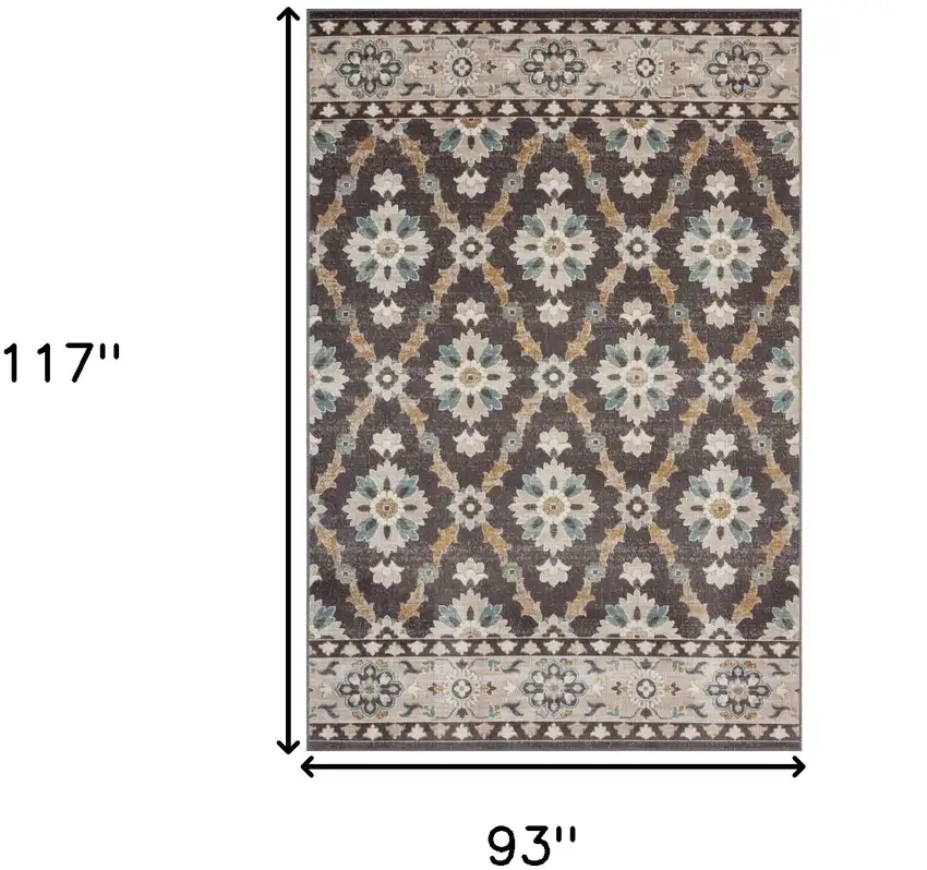 Brown Floral Stain Resistant Indoor Outdoor Area Rug Photo 9