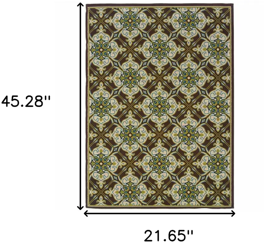 Brown Floral Stain Resistant Indoor Outdoor Area Rug Photo 5
