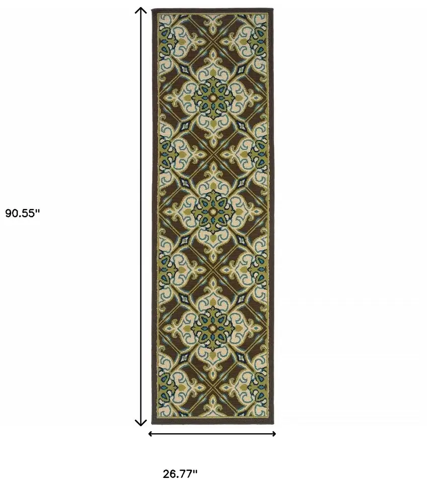 Brown Floral Stain Resistant Indoor Outdoor Area Rug Photo 4