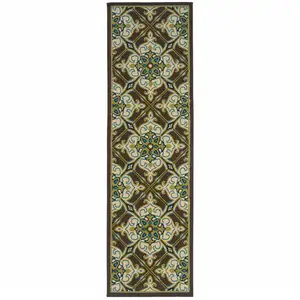 Photo of Brown Floral Stain Resistant Indoor Outdoor Area Rug