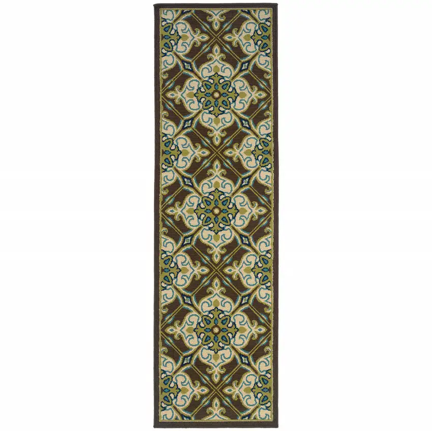 Brown Floral Stain Resistant Indoor Outdoor Area Rug Photo 1