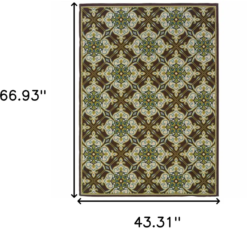 Brown Floral Stain Resistant Indoor Outdoor Area Rug Photo 5