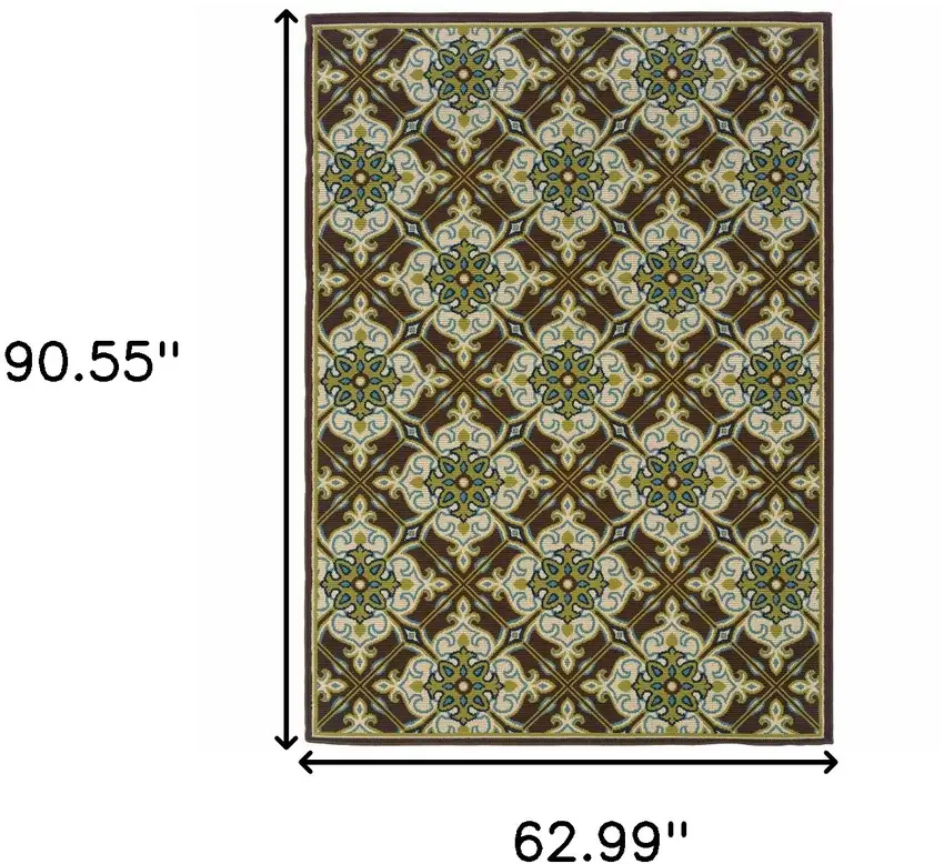 Brown Floral Stain Resistant Indoor Outdoor Area Rug Photo 5