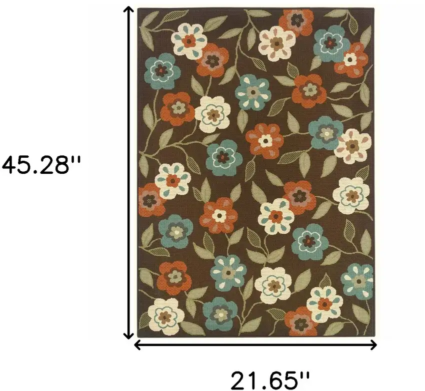 Brown Floral Stain Resistant Indoor Outdoor Area Rug Photo 9