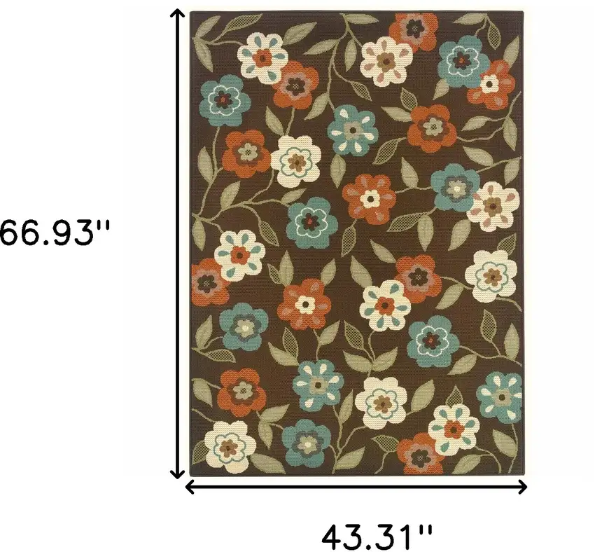 Brown and Ivory Floral Stain Resistant Indoor Outdoor Area Rug Photo 7