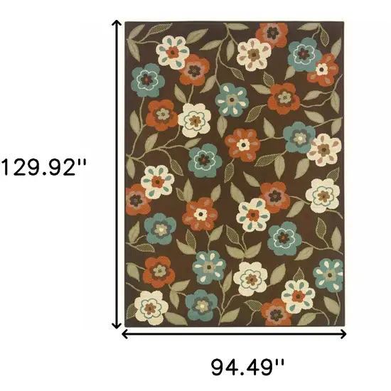 Brown Floral Stain Resistant Indoor Outdoor Area Rug Photo 5