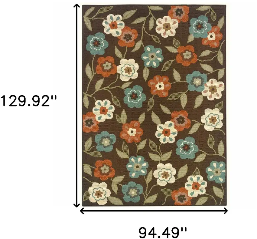 Brown Floral Stain Resistant Indoor Outdoor Area Rug Photo 5