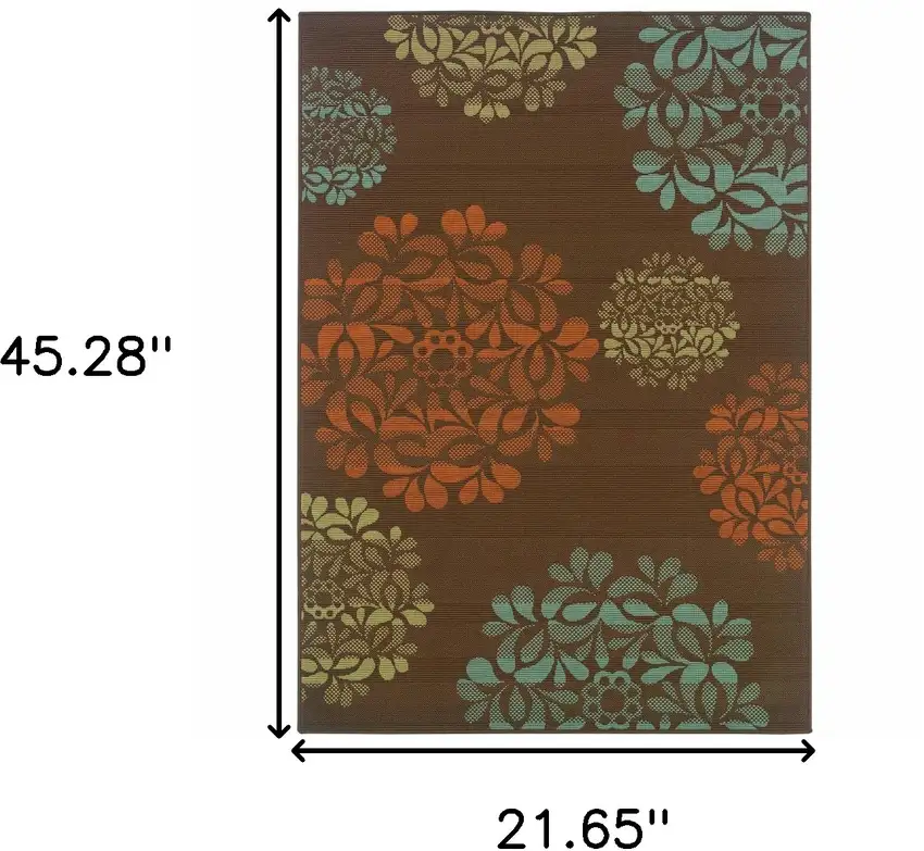 Brown Floral Stain Resistant Indoor Outdoor Area Rug Photo 6