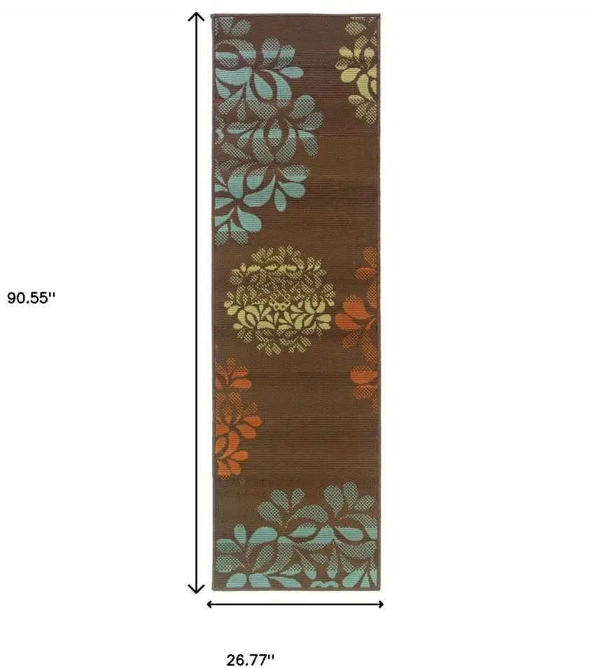 Brown Floral Stain Resistant Indoor Outdoor Area Rug Photo 4