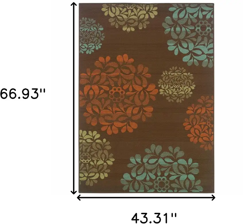 Brown Floral Stain Resistant Indoor Outdoor Area Rug Photo 8