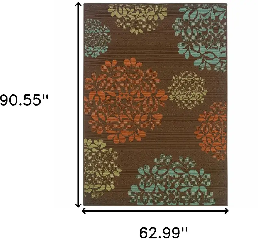Brown Floral Stain Resistant Indoor Outdoor Area Rug Photo 6