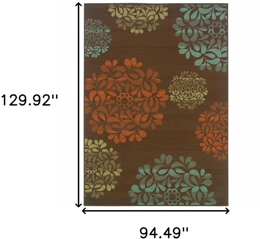 Brown Floral Stain Resistant Indoor Outdoor Area Rug Photo 8