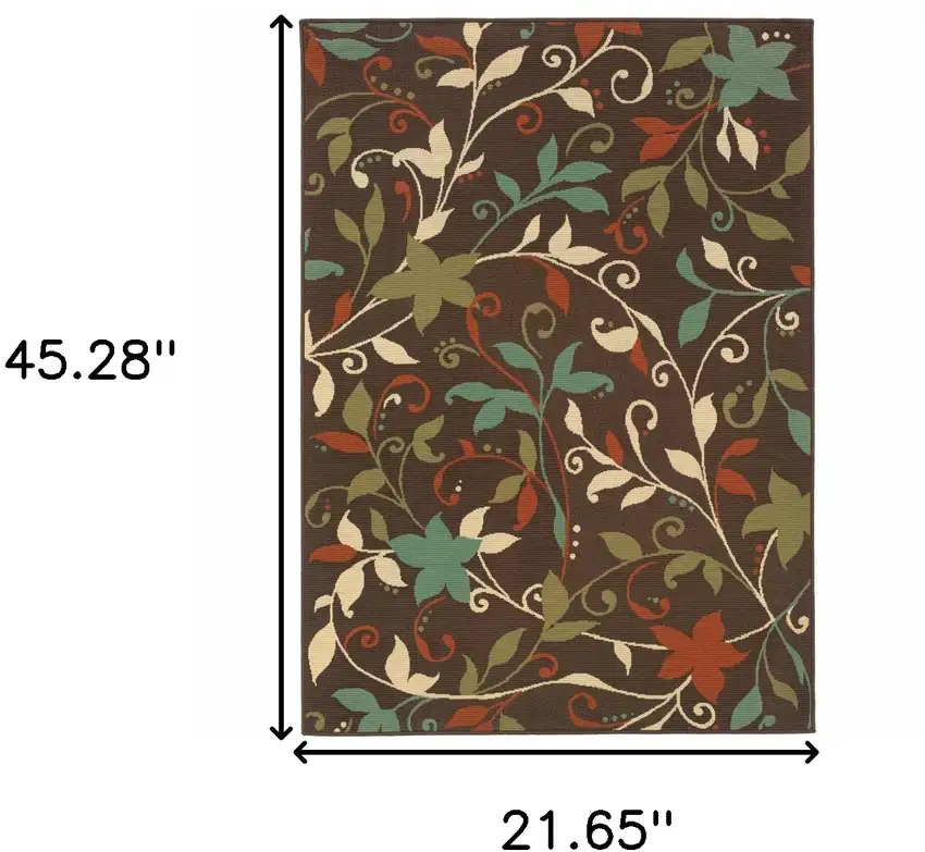 Brown Floral Stain Resistant Indoor Outdoor Area Rug Photo 4
