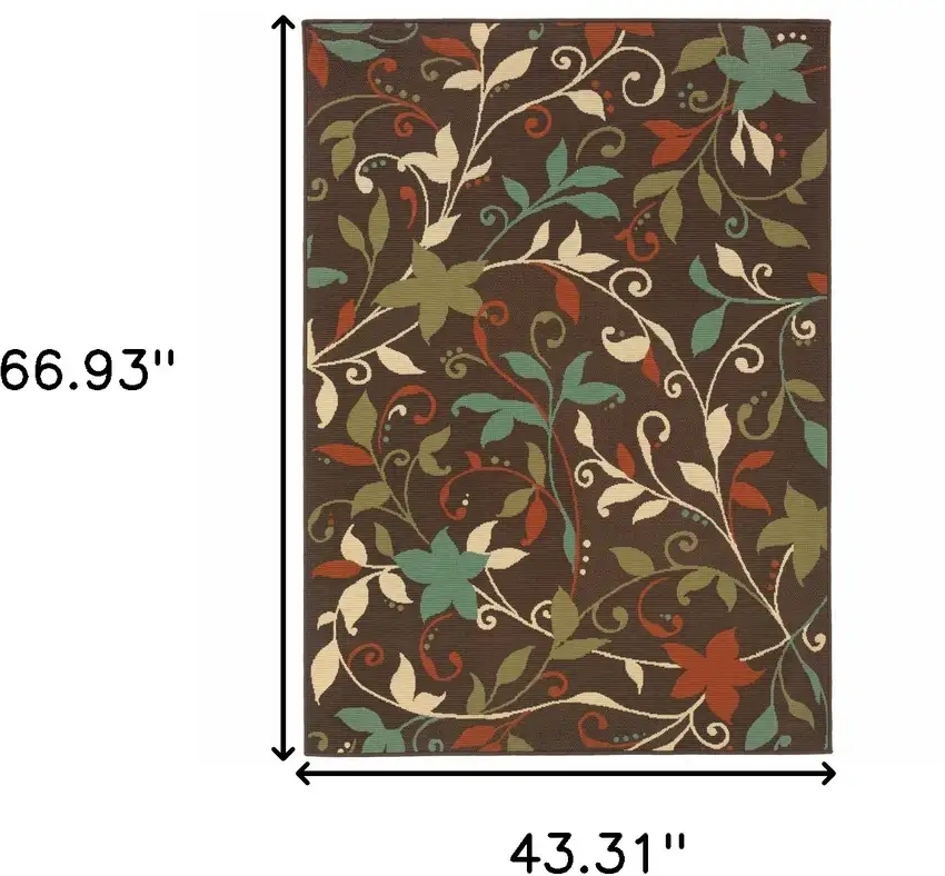 Brown Floral Stain Resistant Indoor Outdoor Area Rug Photo 4