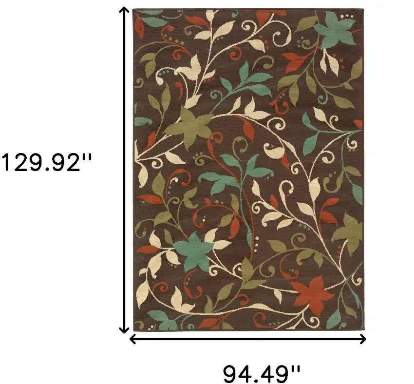 Brown Floral Stain Resistant Indoor Outdoor Area Rug Photo 4