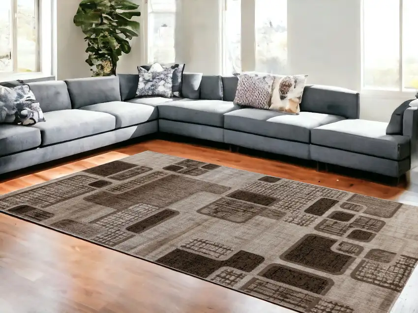 7' X 10' Brown Geometric Area Rug Photo 1