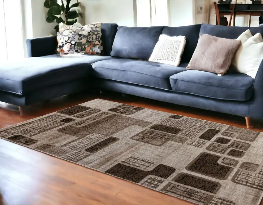 8' X 11' Brown Geometric Area Rug Photo 1