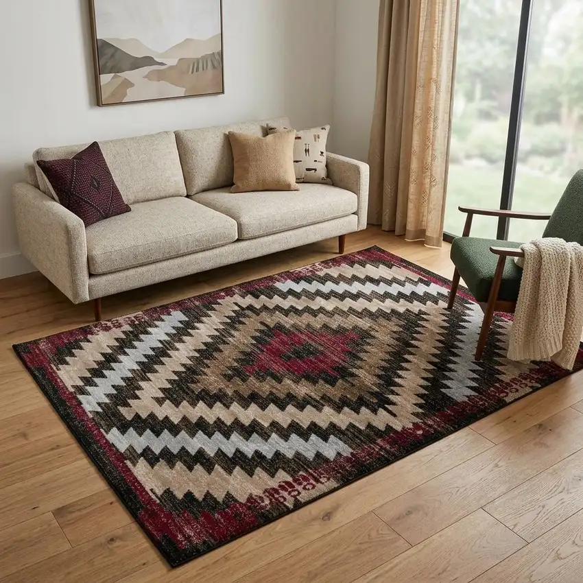 Brown And Red Geometric Area Rug Photo 1