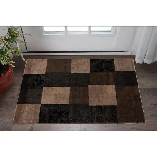 Brown Checkered Dhurrie Area Rug Photo 1