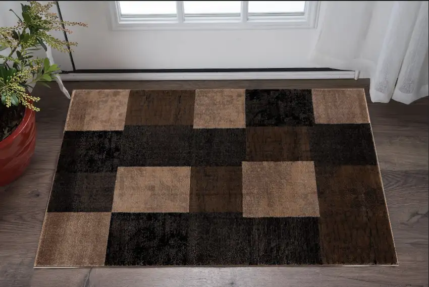 Brown Checkered Dhurrie Area Rug Photo 1