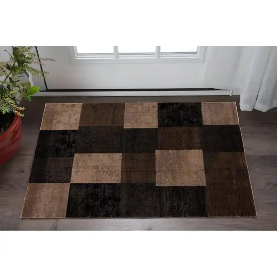 Brown Checkered Power Loom Area Rug Photo 1