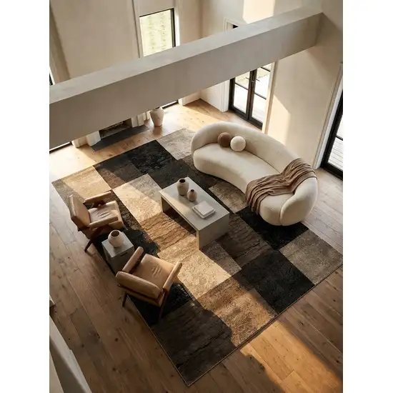 Brown Checkered Power Loom Area Rug Photo 5