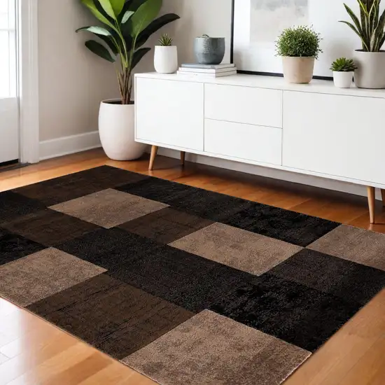 Brown Checkered Power Loom Area Rug Photo 2
