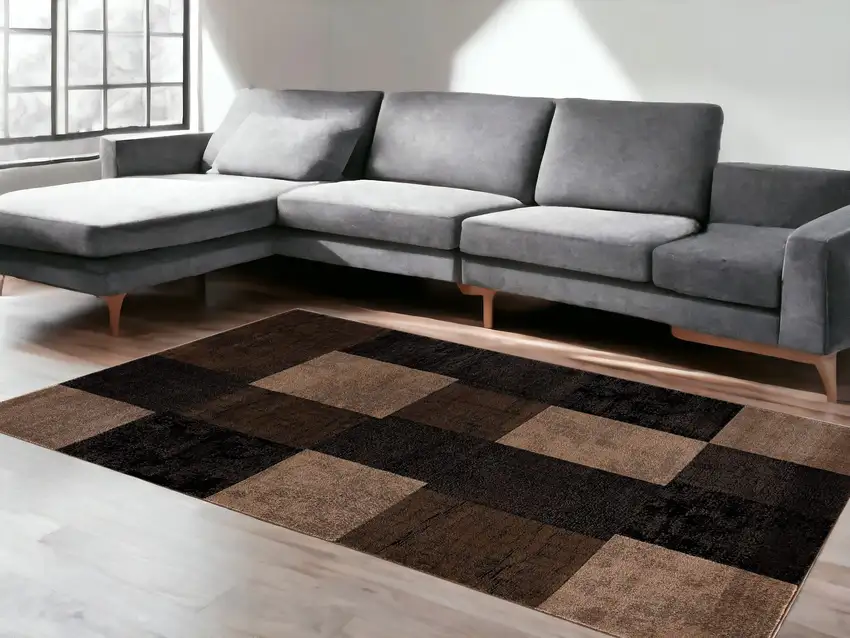 Brown Checkered Dhurrie Area Rug Photo 1