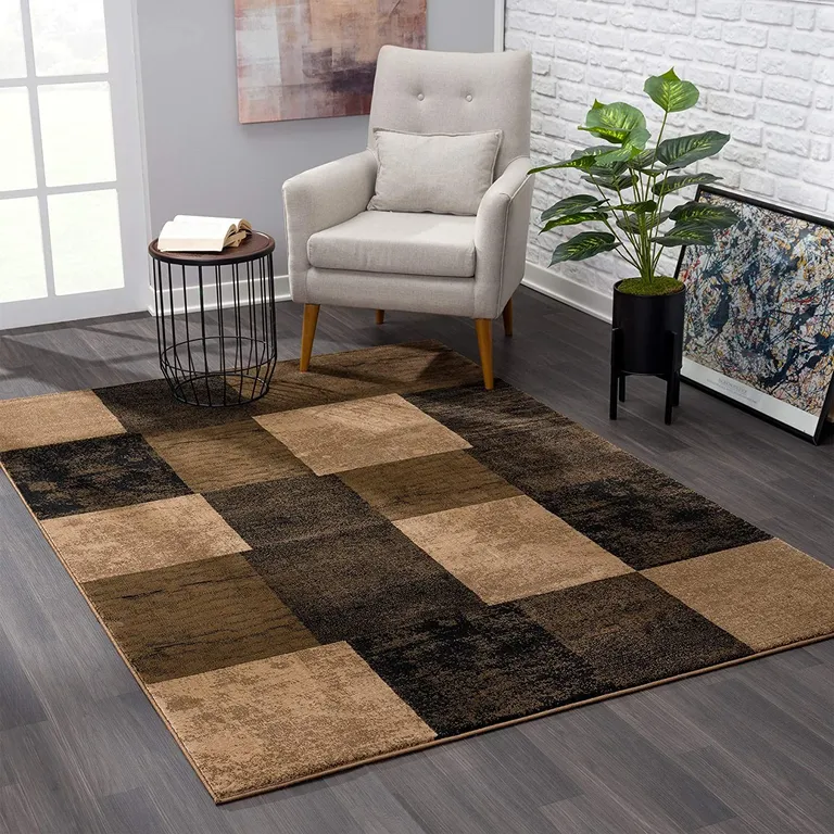 Brown Geometric Blocks Area Rug Photo 5