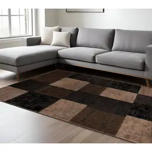 Photo of Brown Geometric Blocks Area Rug