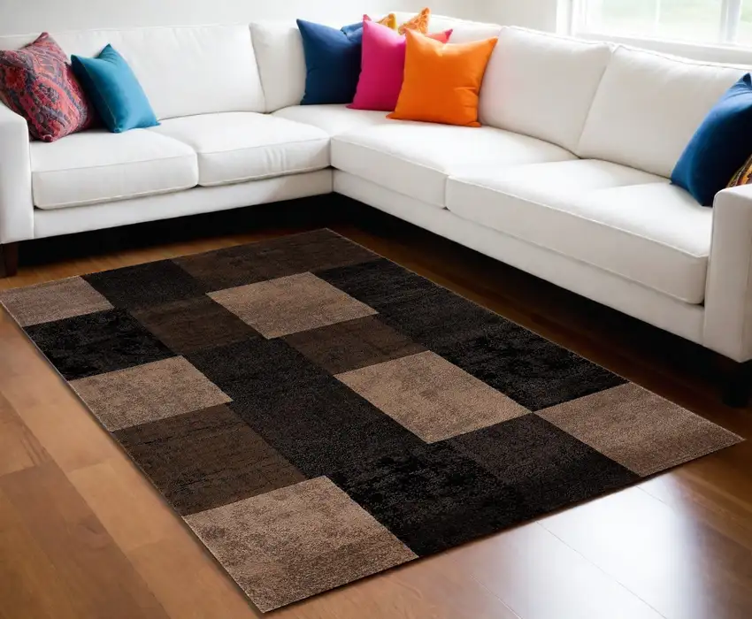 Brown Checkered Dhurrie Area Rug Photo 1