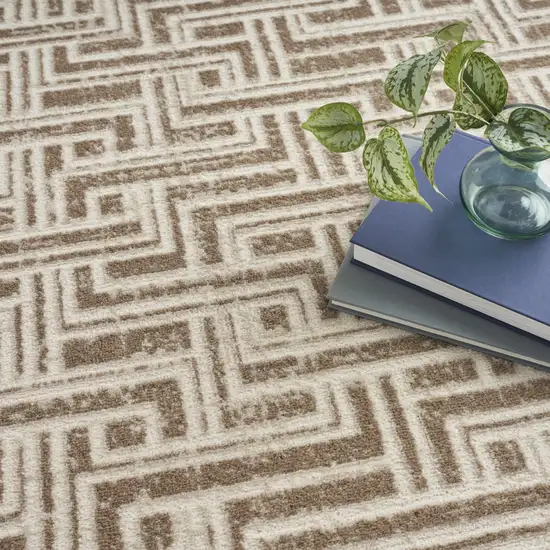 Ivory And Brown Geometric Area Rug Photo 9