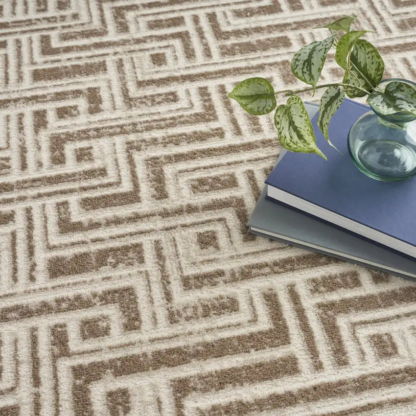 Ivory And Brown Geometric Area Rug Photo 9