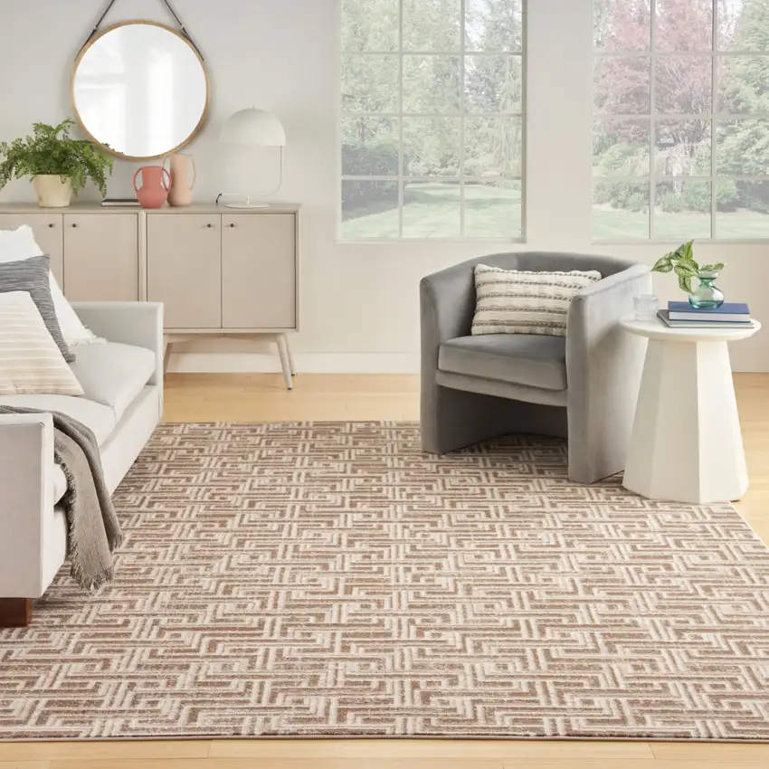 Ivory And Brown Geometric Area Rug Photo 6