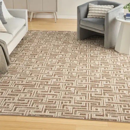 Brown Geometric Distressed Area Rug Photo 3
