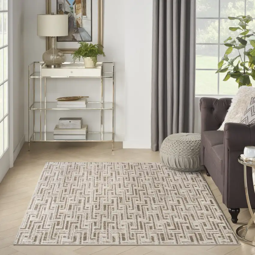 Brown Geometric Distressed Area Rug Photo 4