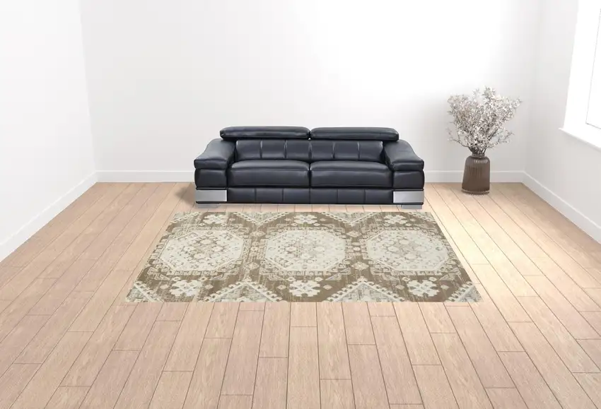 Brown Geometric Distressed Area Rug Photo 2