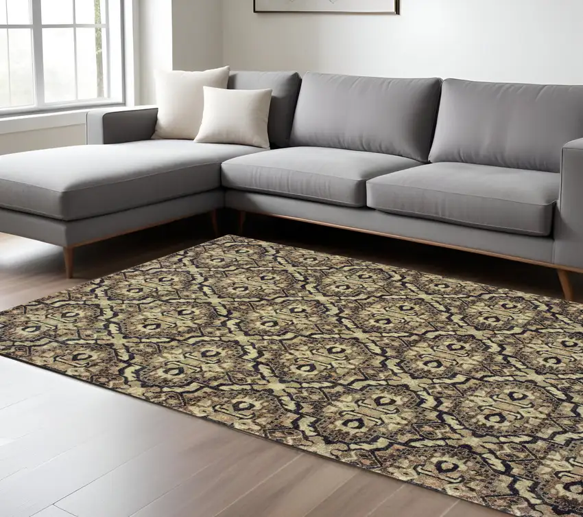 Brown Geometric Distressed Area Rug Photo 1