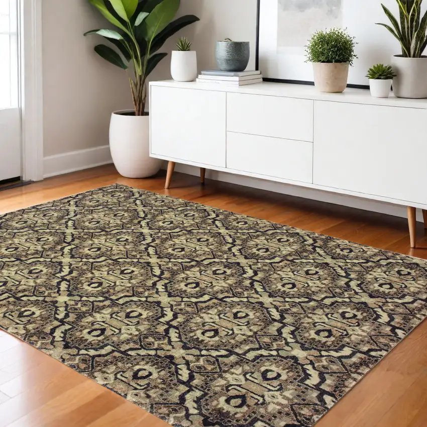 Brown Geometric Distressed Area Rug Photo 1