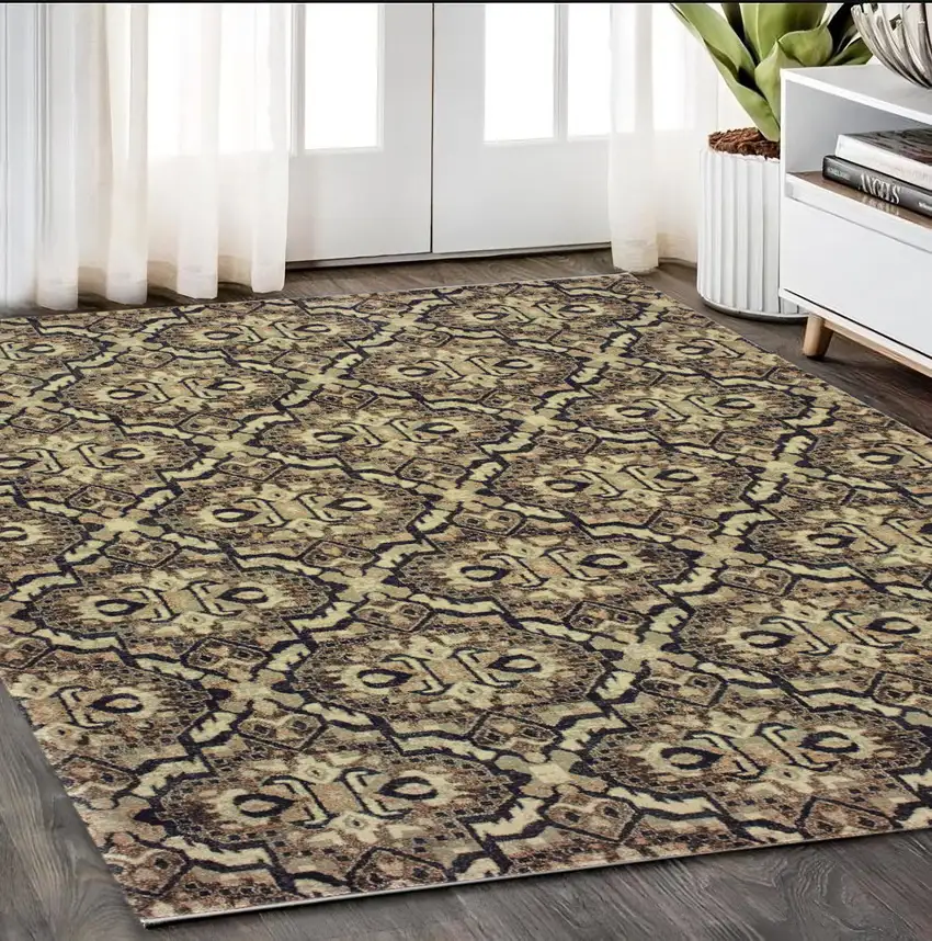 Brown Geometric Distressed Area Rug Photo 1