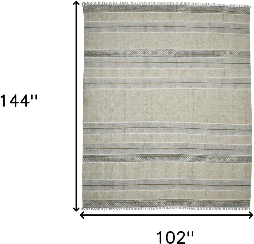 Brown Geometric Flatweave Handmade Distressed Area Rug With Fringe Photo 7