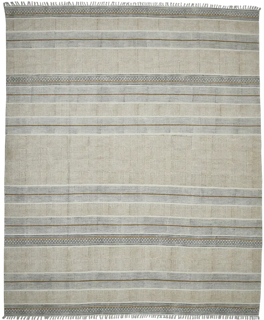 Brown Geometric Flatweave Handmade Distressed Area Rug With Fringe Photo 1
